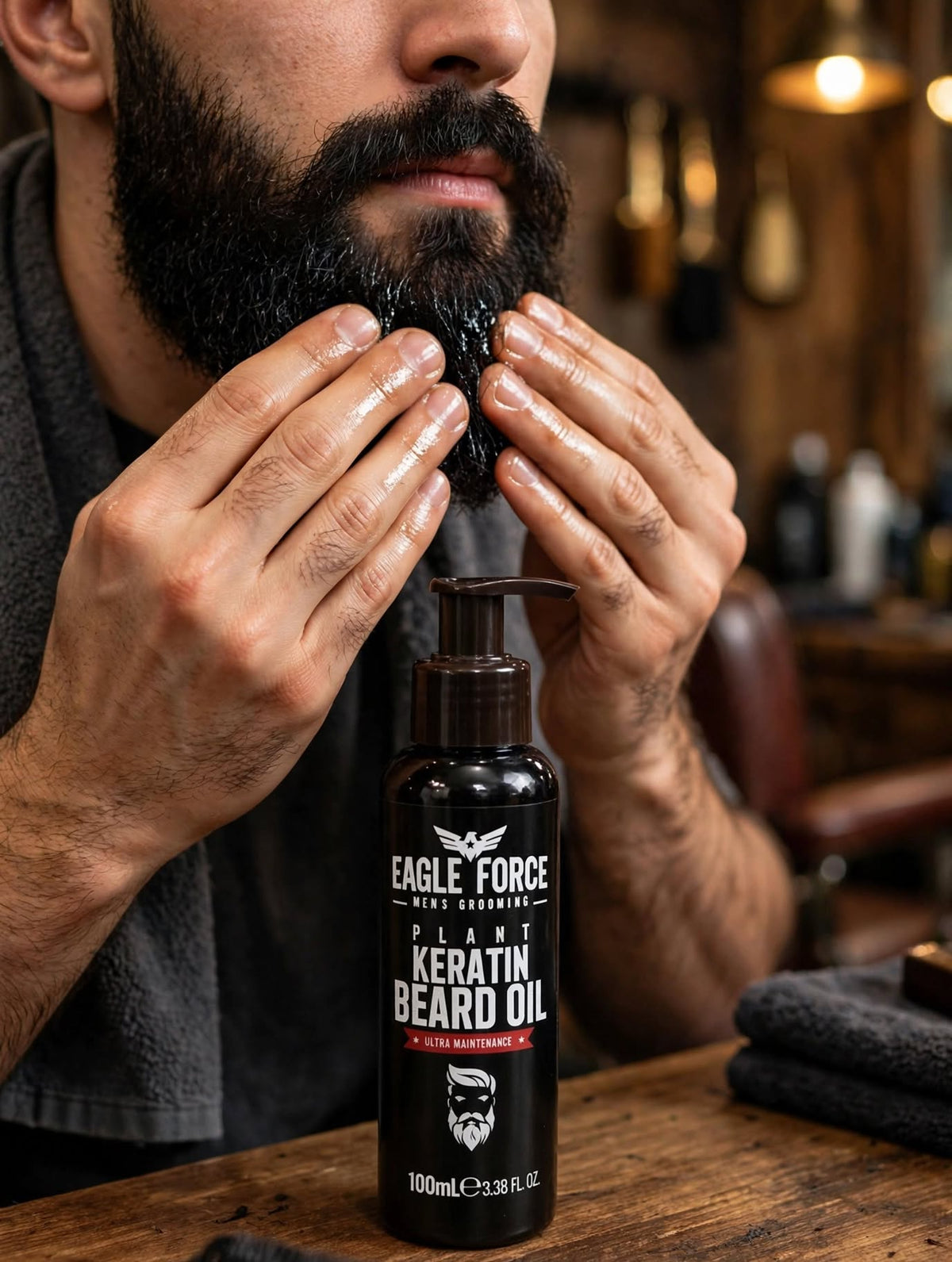 EAGLE FORCE Plant Keratin Beard Oil 100ml - Aceite para Barba con Keratina Vegetal | Ultra Maintenance | Suaviza, Hidrata y Da Brillo